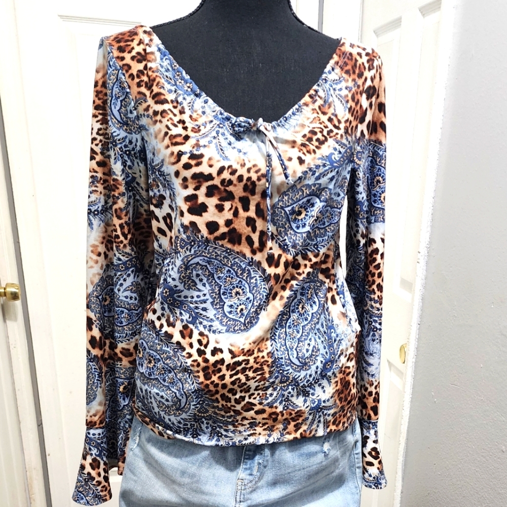 Blue and Leopard Print Top